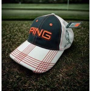 PING Golf Hat Red Plaid Check Snapback Cap Adjustable White Vintage Deadstock